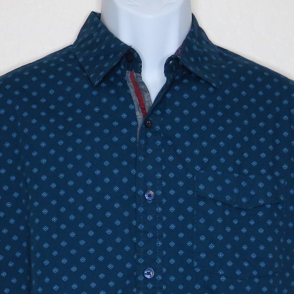 Hudson & Barrow NYC* Men's Short Sleeve Button Down Curved Hem BOHO Shirt~Medium - Picture 10 of 11